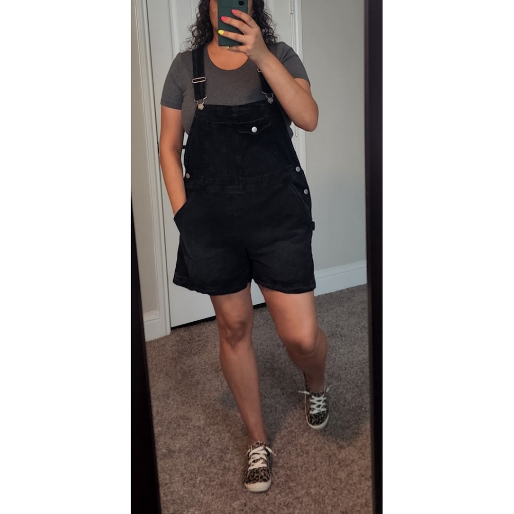 Black overalls shorts shortall xxl 19 jean denim womens juniors